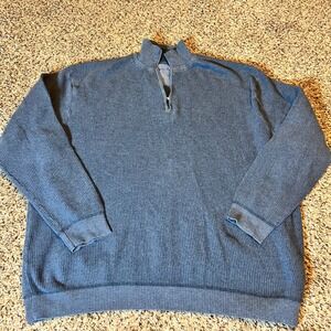 Tommy Bahama Mens Blue Ribbed 1/4 Zip Cotton Pullover Sweater XXL